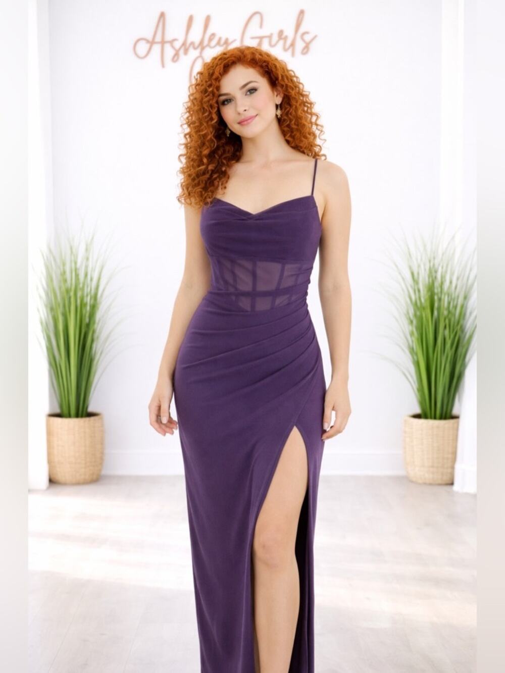 Windsor Plum Spaghetti-Strap Maxi Dress with Front Slit